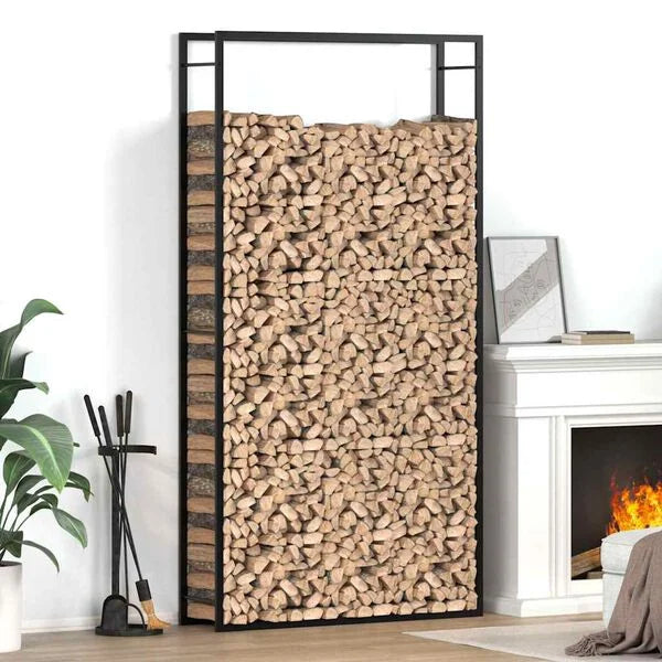 Vedstativ matt svart 110x28x214 cm stål