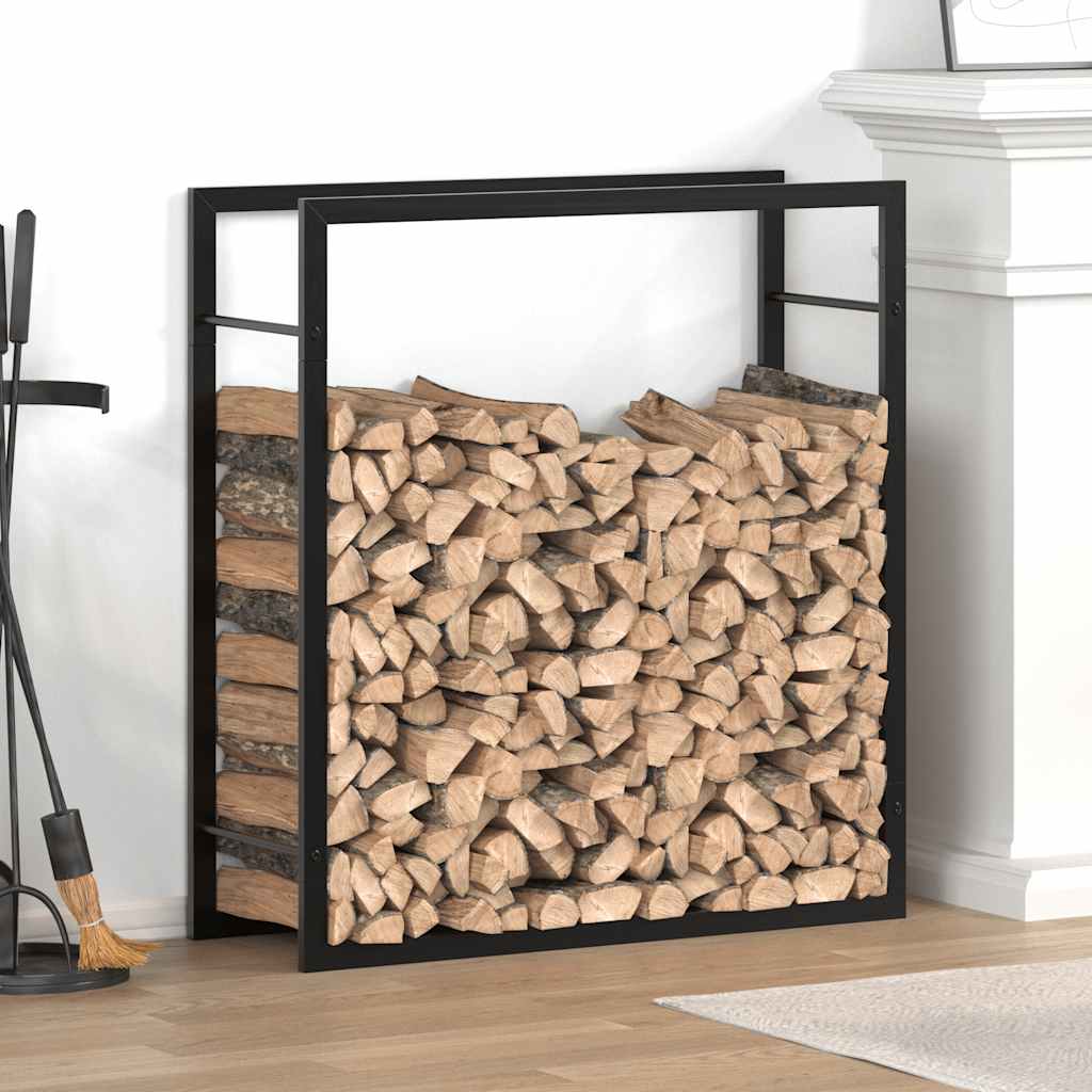 Vedstativ matt svart - sølv 80x28x86 cm stål