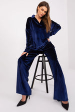 Bomullsblanding Sett til dame fra MS StyleHaven, laget av Bomull; polyester; Velur; Elastan-1, farge Marineblå, størrelse S/M, med 45720 ermer, perfekt til casual; dress