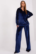Bomullsblanding Sett til dame fra MS StyleHaven, laget av Bomull; polyester; Velur; Elastan-1, farge Marineblå, størrelse S/M, med 45720 ermer, perfekt til casual; dress