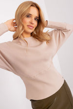 Bluse BFG til dame fra MS StyleHaven, laget av Bomull, farge beige 3, størrelse L/XL, med long ermer, perfekt til casual; dress