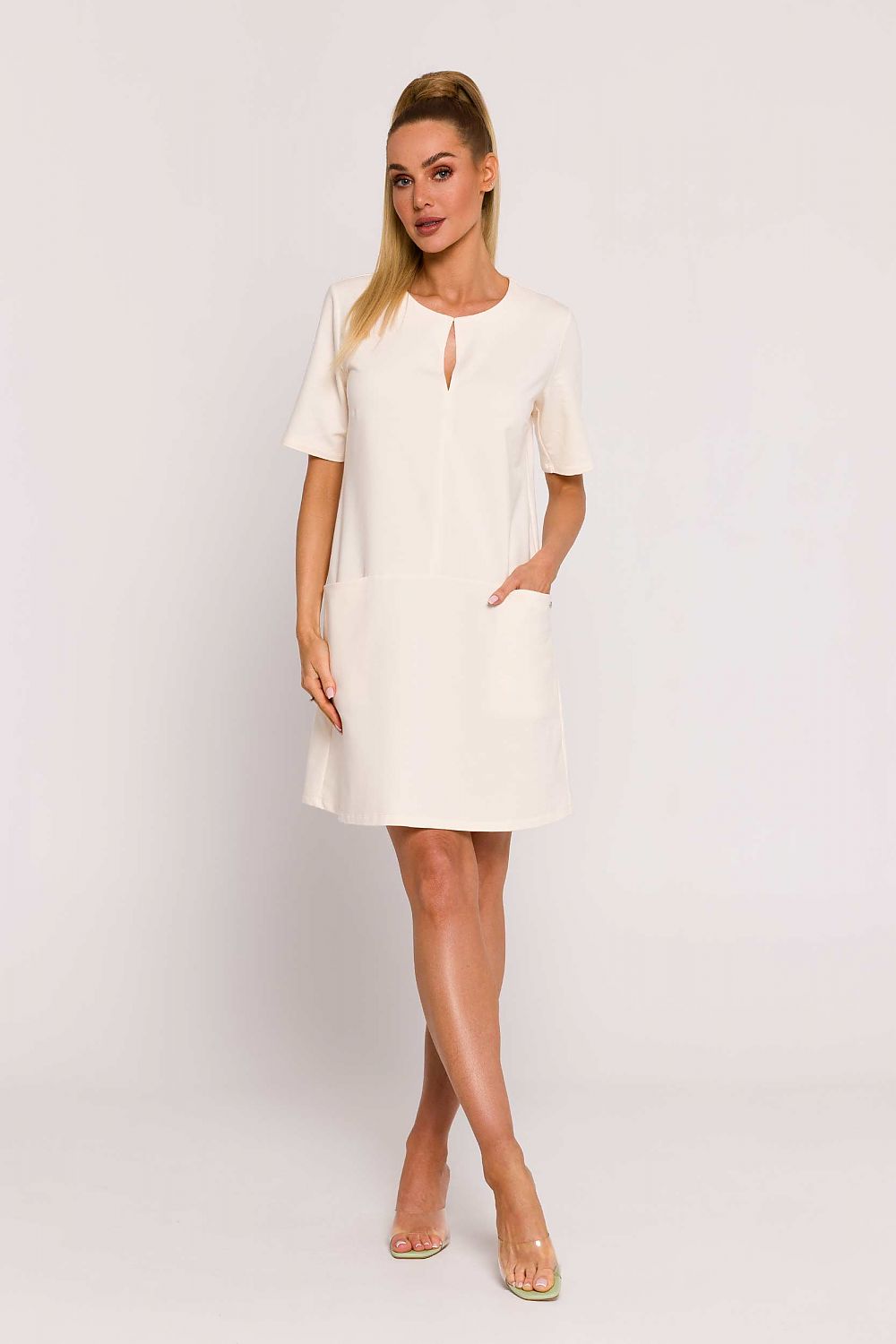 Dagkjole Moe til dame fra MS StyleHaven, laget av Elastan-1; Bomull, farge beige, størrelse M, med short ermer, perfekt til dress