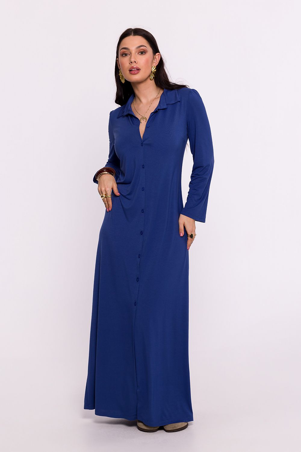 Dagskjole BeWear til dame fra MS StyleHaven, laget av Viskose, farge Blå, størrelse s, med long ermer, maxi lengde, kjolestil sheath, perfekt til dress