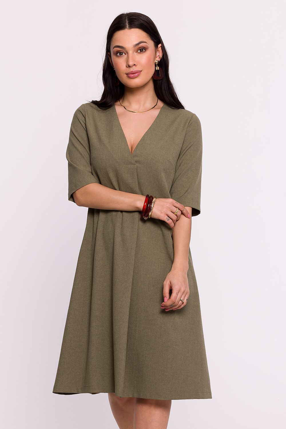 Dagskjole BeWear til dame fra MS StyleHaven; laget av polyester; farge Rosa; stÃ¸rrelse L; med short ermer; perfekt til dress