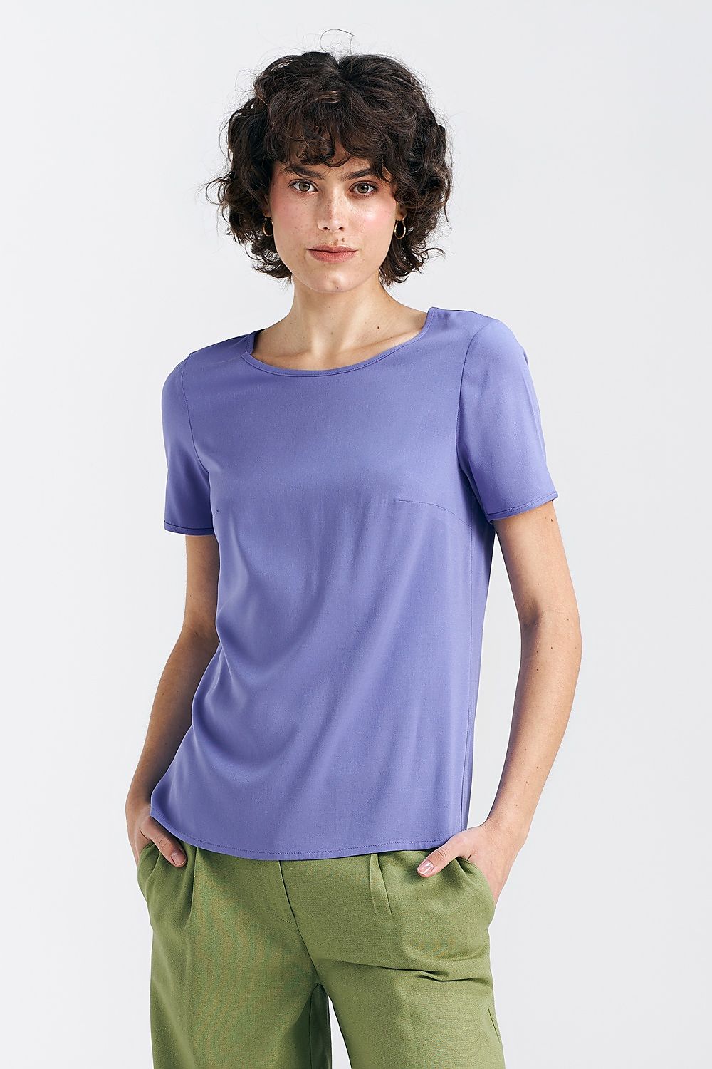 Bluse Nife til dame fra MS StyleHaven, laget av Viskose, farge Fiolett, størrelse 36, med short ermer, perfekt til casual; dress