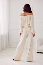 Vide satengbukser med høy midje - Roco Fashion fra MS StyleHaven, størrelse 42, med long, bukselengde long, kjolelengde maxi, kjolestil flared; sheath