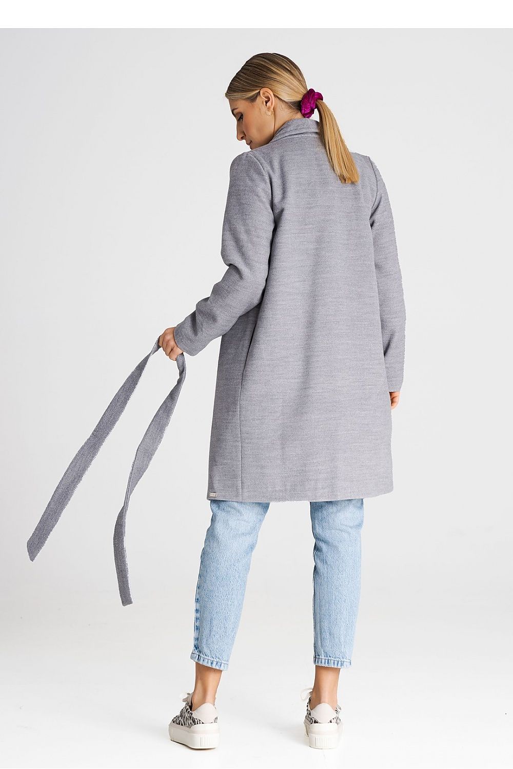 Åpen Frakk Figl til dame fra MS StyleHaven, laget av polyester; Viskose, farge Grå, størrelse M, med long ermer, perfekt til casual; dress