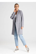 Åpen Frakk Figl til dame fra MS StyleHaven, laget av polyester; Viskose, farge Grå, størrelse L, med long ermer, perfekt til casual; dress