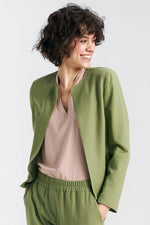 Jakke Nife til dame fra MS StyleHaven, laget av Bomull; Lin; Viskose, farge Grønn, størrelse 36, med long ermer, perfekt til casual; dress