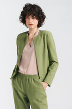 Jakke Nife til dame fra MS StyleHaven, laget av Bomull; Lin; Viskose, farge Grønn, størrelse 42, med long ermer, perfekt til casual; dress