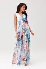 Elegant maxikjole i chiffon med åpen rygg - Roco Fashion fra MS StyleHaven, størrelse 42, med sleeveless, bukselengde long, kjolelengde maxi, kjolestil flared; sheath