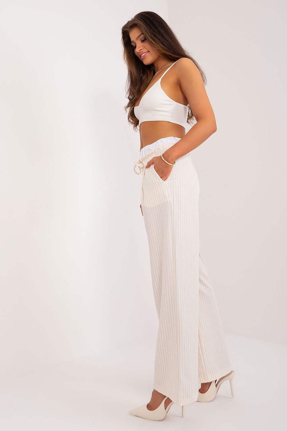 Elegante stripete Palazzo-bukser fra Italy Moda til dame fra MS StyleHaven, størrelse XL, med long, bukselengde long, kjolelengde maxi, kjolestil gown; sheath