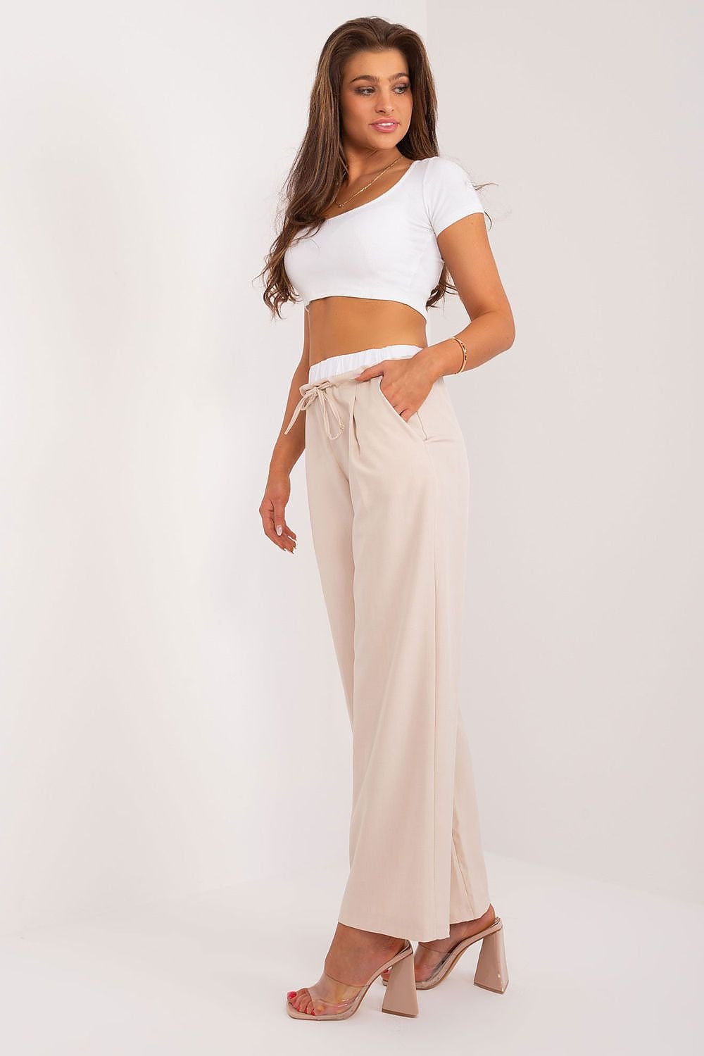 Elegant Palazzo-bukser fra Italy Moda til dame fra MS StyleHaven, størrelse L, med long, bukselengde long, kjolelengde maxi, kjolestil gown; sheath