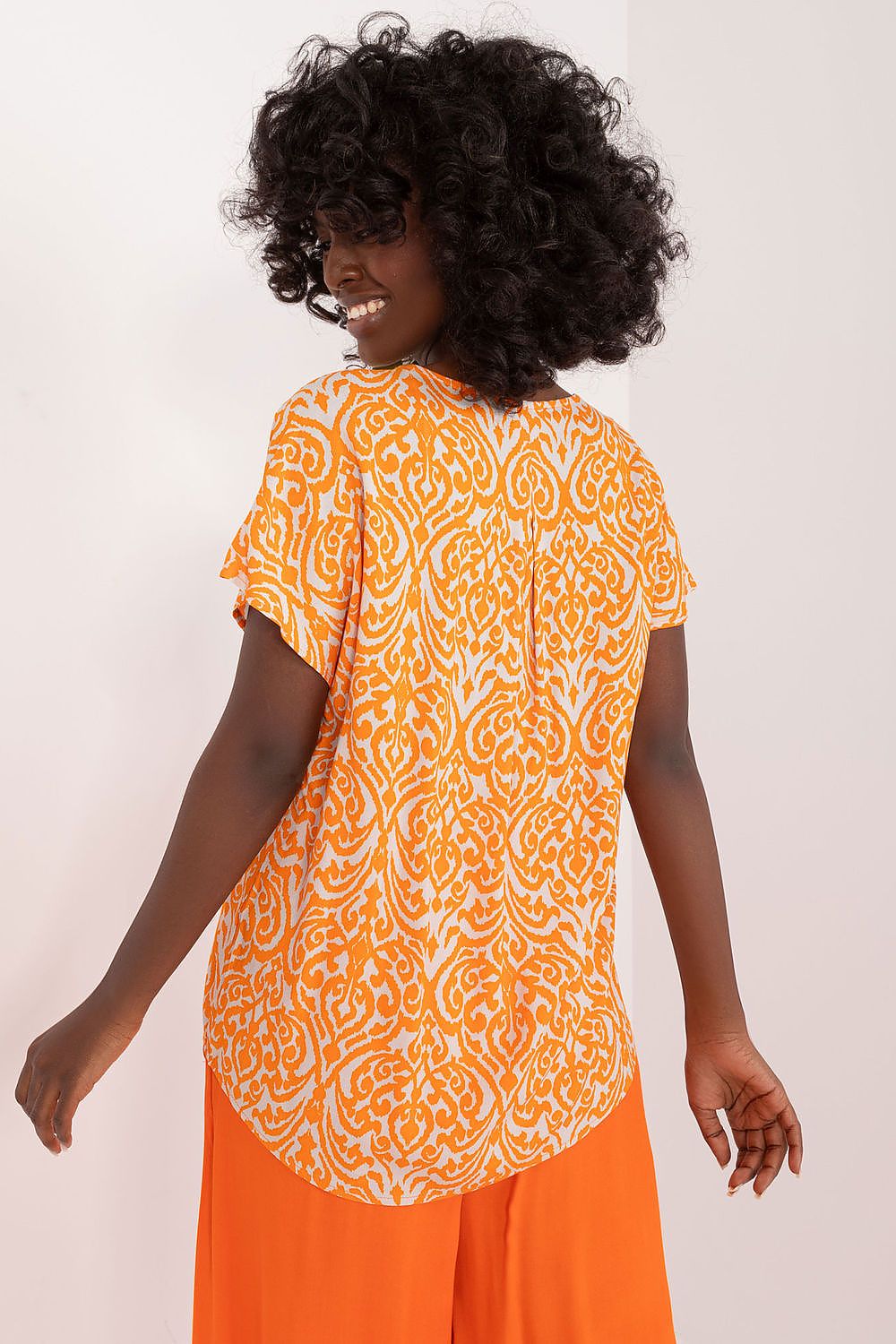 Bluse Sublevel til dame fra MS StyleHaven, laget av Viskose, farge Oransje, størrelse L, med short ermer, perfekt til casual; dress