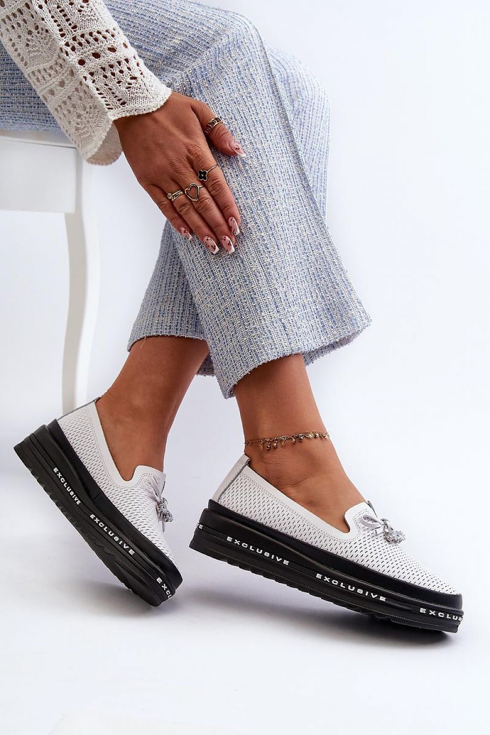 Mocassin Step in Style til dame fra MS StyleHaven, laget av polyester, farge Hvit, størrelse 38, med 45720 ermer, perfekt til casual; dress