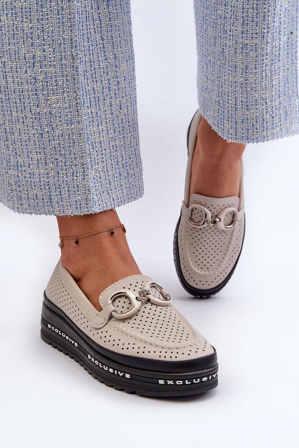 Mocassin Step in Style til dame fra MS StyleHaven, laget av polyester, farge Hvit, størrelse 38, med 45720 ermer, perfekt til casual; dress
