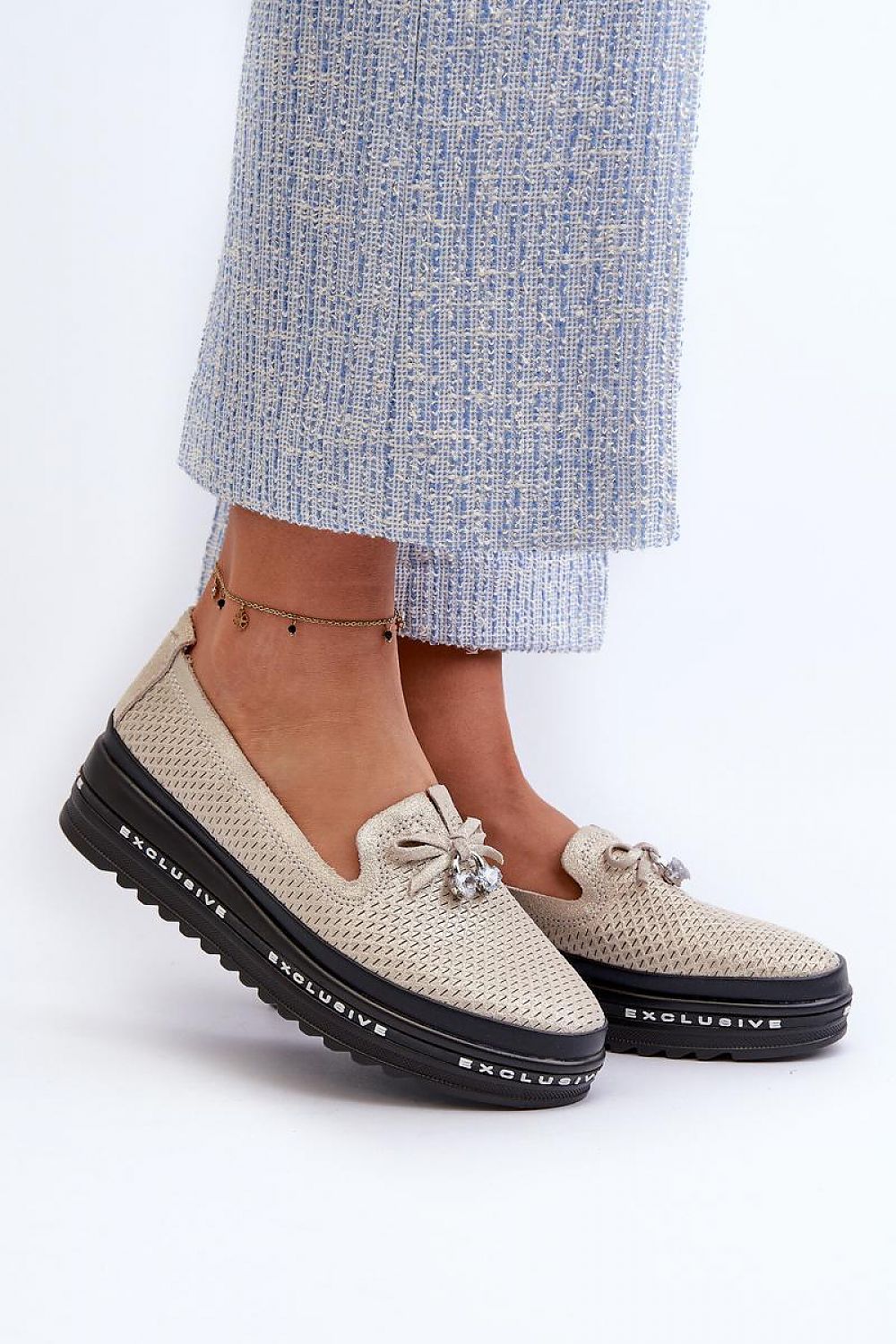 Mocassin Step in Style til dame fra MS StyleHaven, laget av polyester, farge Grå, størrelse 36, med 45720 ermer, perfekt til casual; dress