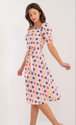 Lakerta sommer-kjole med puffermer til dame fra MS StyleHaven, laget av polyester; Viskose, farge Rosa, størrelse 36, med short ermer, perfekt til casual; dress
