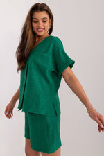 Lakerta todelt sett med skjorte og shorts til dame fra MS StyleHaven, laget av Bomull; polyester, farge beige, størrelse S/M, med long ermer, perfekt til casual; dress