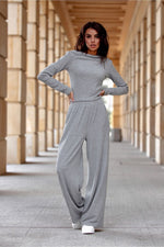 Harper – vide bukser i strikket melange fra Roco Fashion fra MS StyleHaven, størrelse 36, med long, bukselengde long, kjolelengde midi, kjolestil sheath