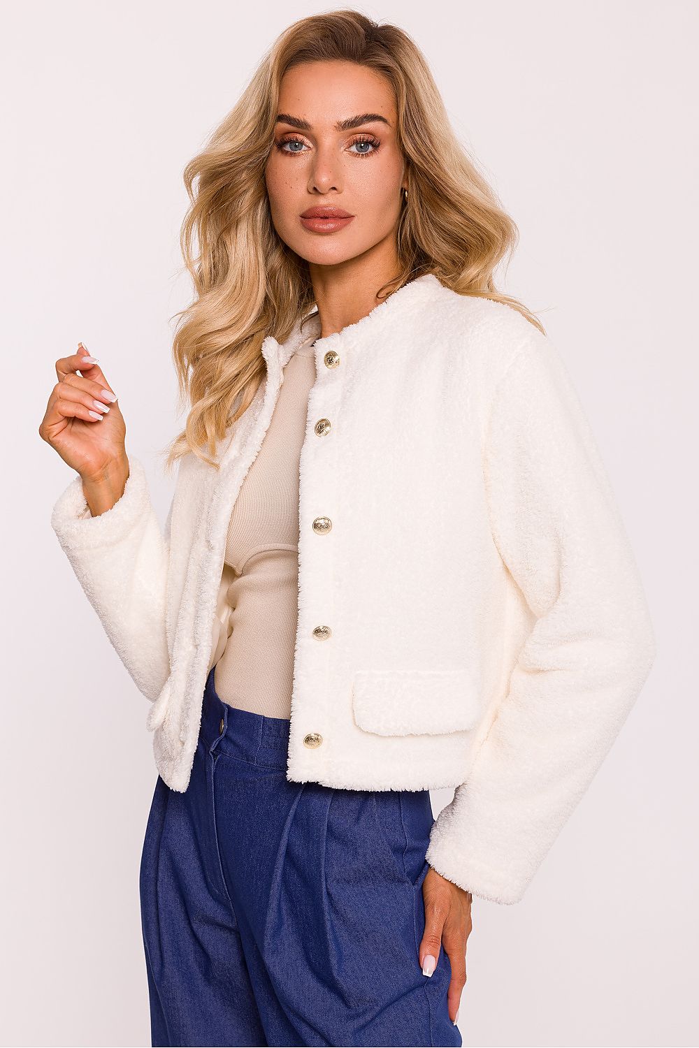Genser Moe til dame fra MS StyleHaven, laget av polyester, farge beige, størrelse s, med long ermer, perfekt til dress