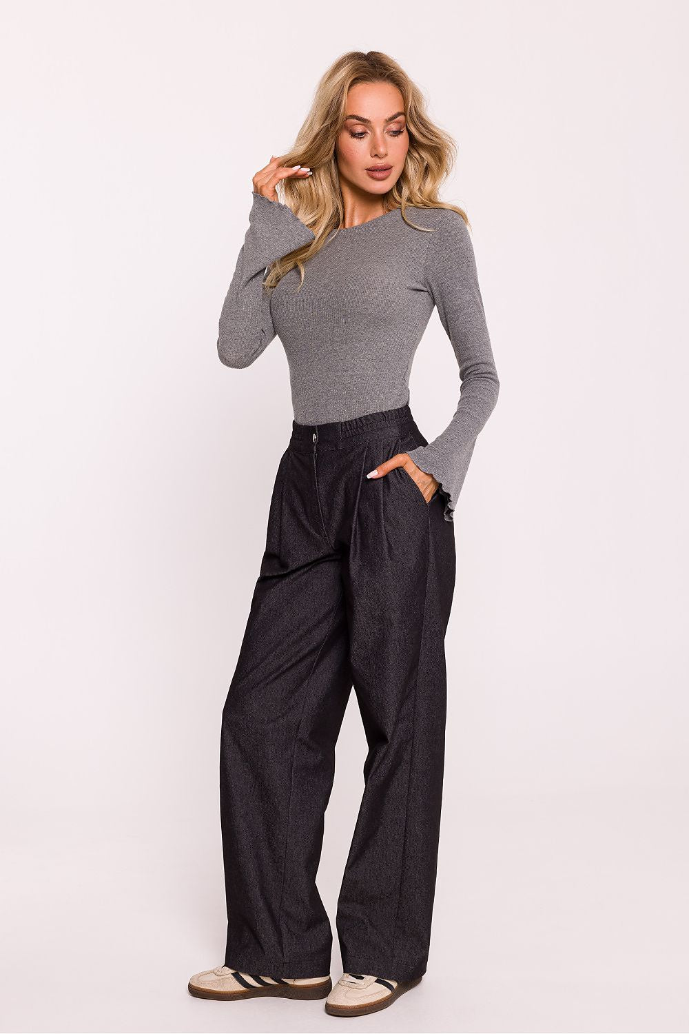 Bluse Moe til dame fra MS StyleHaven, laget av Bomull; polyester, farge Grå, størrelse L/XL, med long ermer, perfekt til dress