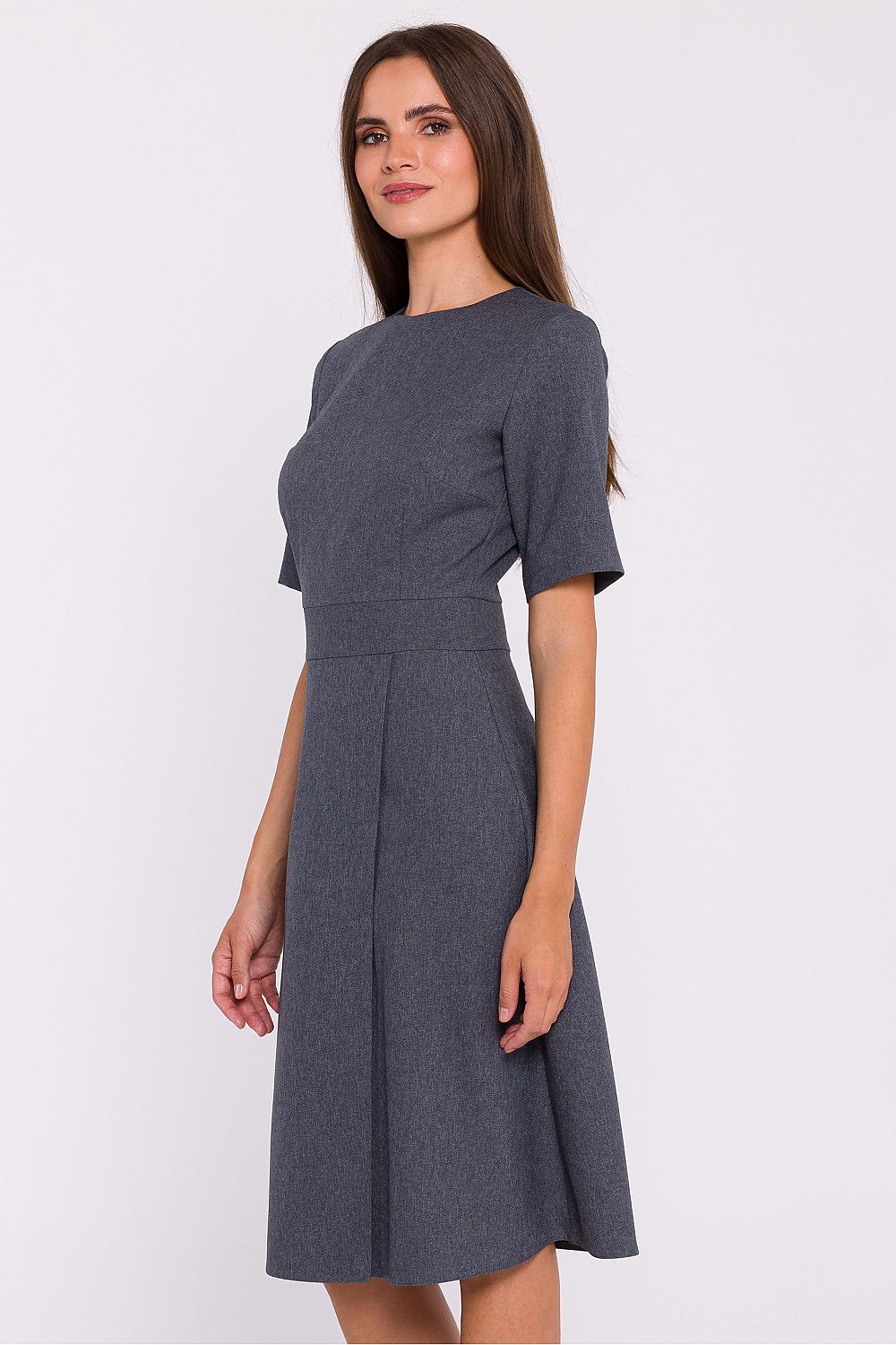 Dagkjole Stylove til dame fra MS StyleHaven, laget av polyester, farge Grå, størrelse s, med short ermer, knee-1 lengde, kjolestil a-line, perfekt til dress