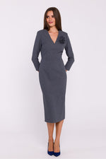 Dagkjole Stylove til dame fra MS StyleHaven, laget av polyester, farge Grå, størrelse M, med 3-4; long ermer, perfekt til dress