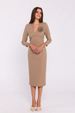 Dagkjole Stylove til dame fra MS StyleHaven, laget av polyester, farge beige, størrelse L, med 3-4; long ermer, perfekt til dress