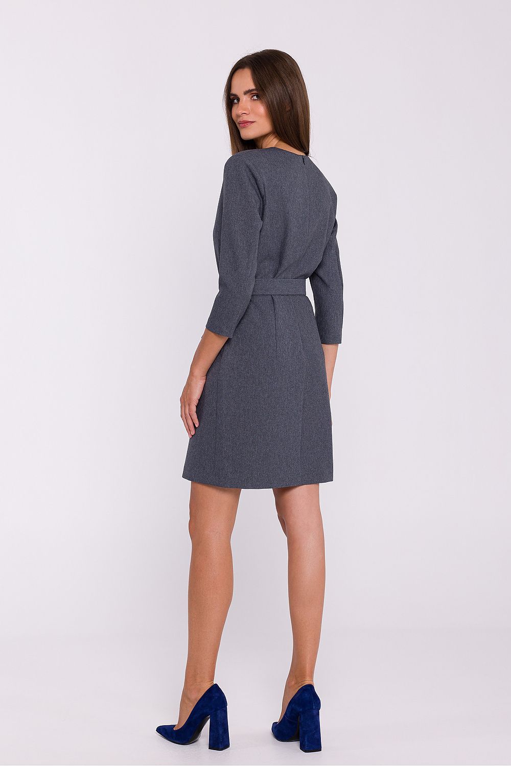 Dagkjole Stylove til dame fra MS StyleHaven, laget av polyester, farge Grå, størrelse L, med lang ermer, perfekt til dress