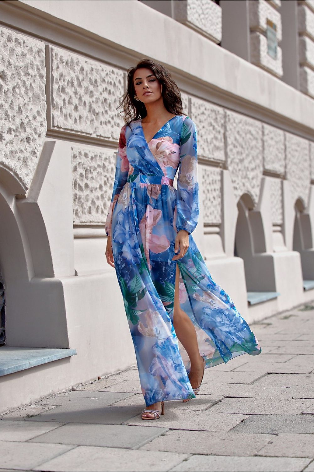 Elisa – elegant maxikjole med mønster fra Roco Fashion fra MS StyleHaven, størrelse 36, med long, bukselengde long, kjolelengde maxi, kjolestil a-line; caftan