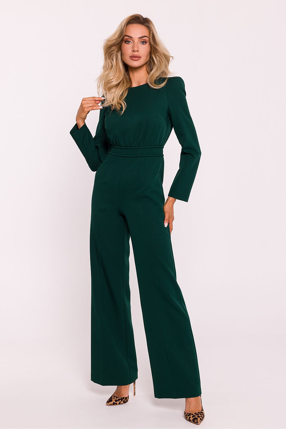 Chic Edge – Elegant Jumpsuit for Women - Moe til dame fra MS StyleHaven, laget av polyester, farge beige, størrelse XL, med long ermer, perfekt til casual; dress