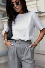 T-skjorte IVON til dame fra MS StyleHaven, laget av Bomull, farge Hvit, størrelse L, med short ermer, perfekt til dress