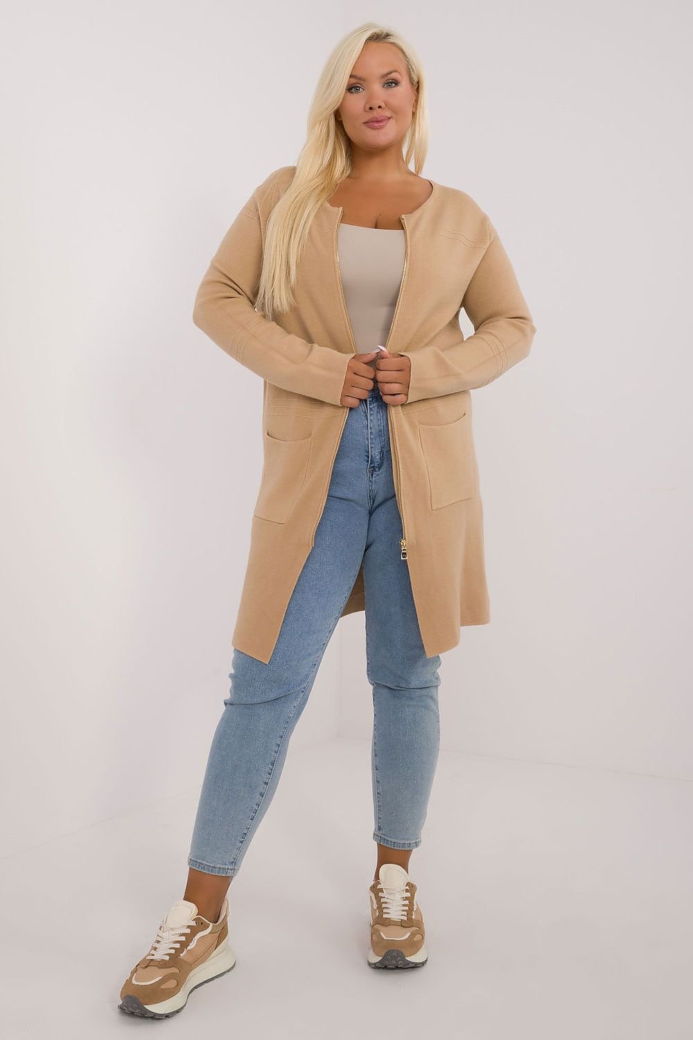 lang snitt genser plus size til dame fra MS StyleHaven, størrelse 2XL/3XL, med long, bukselengde long, kjolelengde maxi, kjolestil gown; sheath