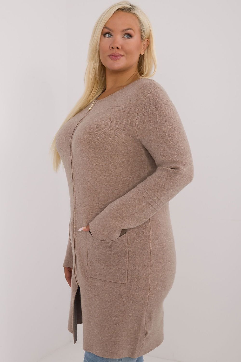 lang snitt genser plus size til dame fra MS StyleHaven, størrelse 2XL/3XL, med long, bukselengde long, kjolelengde maxi, kjolestil gown; sheath