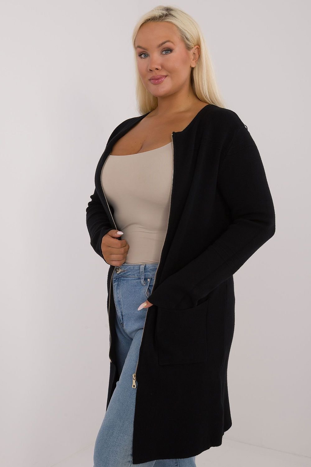 lang snitt genser plus size til dame fra MS StyleHaven, størrelse 2XL/3XL, med long, bukselengde long, kjolelengde maxi, kjolestil gown; sheath