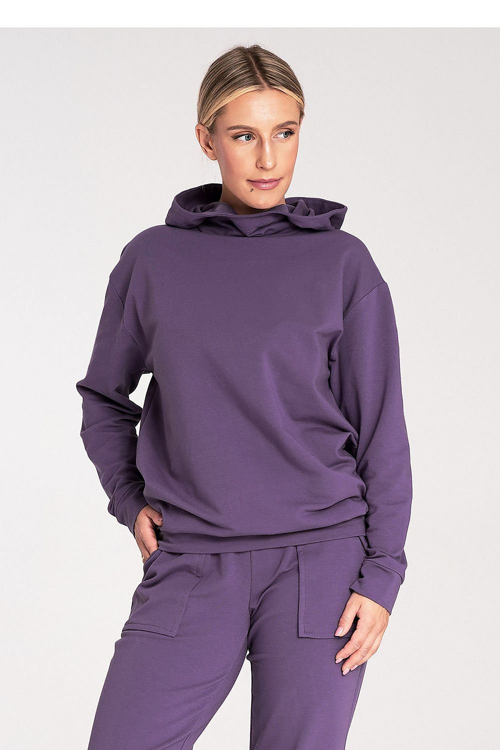 Koselig klassisk hettegenser - Figl til dame fra MS StyleHaven, laget av Bomull; Elastan, farge Fiolett, størrelse S, med long; 3-4 ermer, perfekt til casual; dress