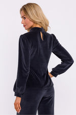 Mørk Velour Bluse - Moe til dame fra MS StyleHaven, laget av Velur, farge Grå, størrelse s, med long ermer, perfekt til dress