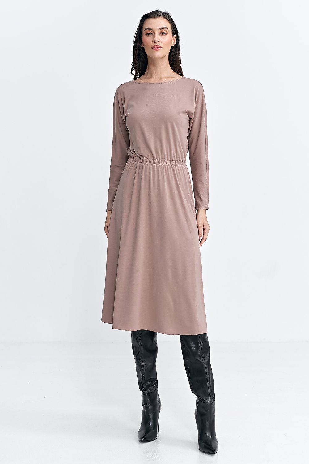Dagskjole Nife til dame fra MS StyleHaven, laget av modal-1; Polyamid; Viskose, farge beige, størrelse 38, med long ermer, perfekt til casual; dress