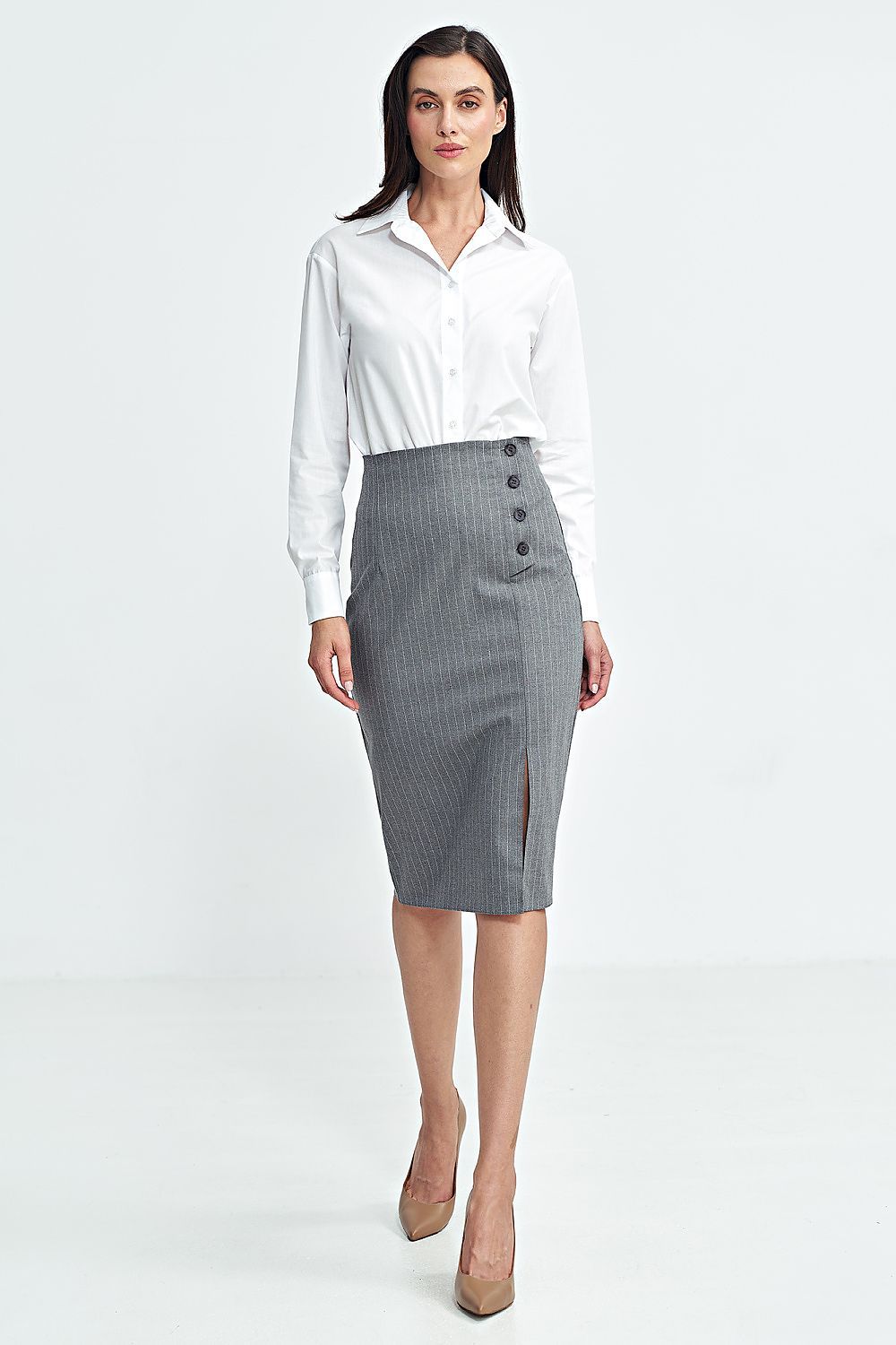 Skjørt Nife til dame fra MS StyleHaven, laget av polyester; Viskose, farge Grå, størrelse 38, med sleeveless ermer, perfekt til casual; dress