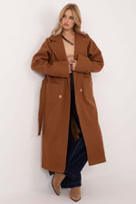 Lakerta ullblandingskåpe med belte til dame til dame fra MS StyleHaven, laget av Ull; polyester, farge Brun, størrelse S/M, med long ermer, perfekt til casual; dress