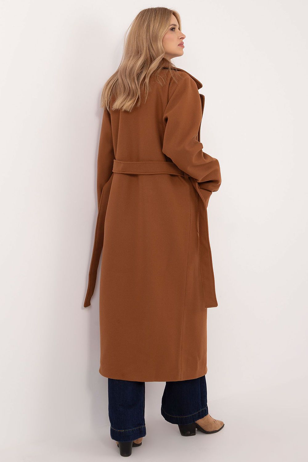 Lakerta ullblandingskåpe med belte til dame til dame fra MS StyleHaven, laget av Ull; polyester, farge Brun, størrelse L/XL, med long ermer, perfekt til casual; dress