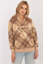 Rutete Casual Sweatshirt med Glidelåskrage - FP til dame fra MS StyleHaven, størrelse L, med long, kjolelengde knee, kjolestil sweater