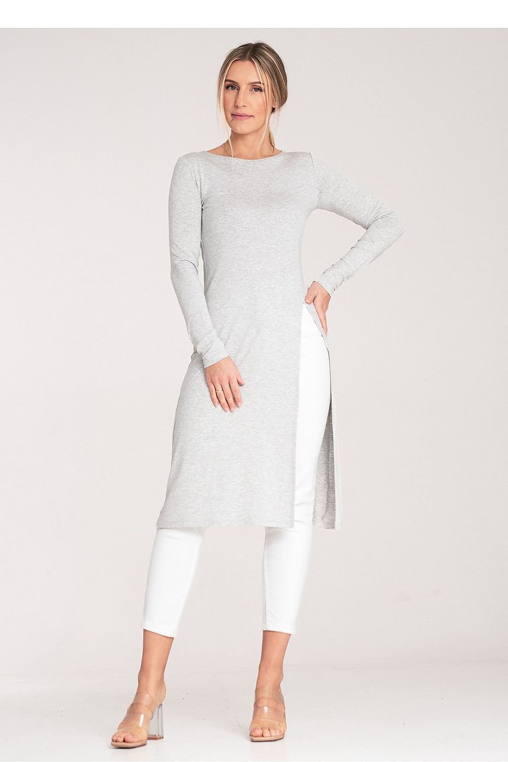 Side Elegance Tunika - Figl til dame fra MS StyleHaven, laget av Elastan; polyester, farge Grå, størrelse M, med long ermer, perfekt til casual; dress