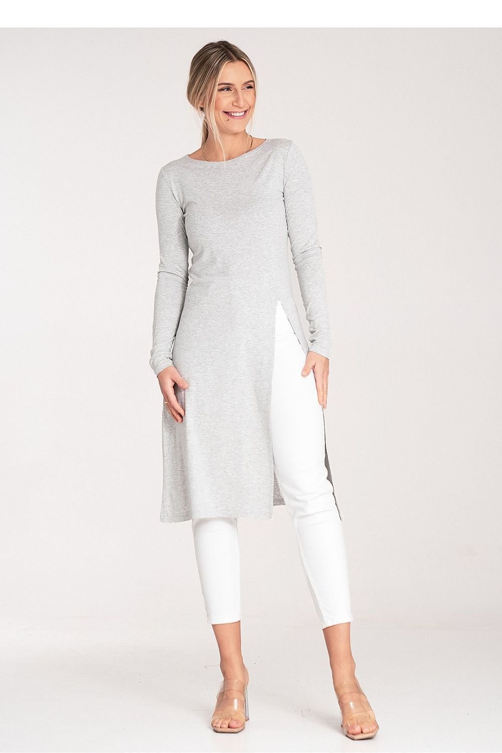 Side Elegance Tunika - Figl til dame fra MS StyleHaven, laget av Elastan; polyester, farge Grå, størrelse XL, med long ermer, perfekt til casual; dress