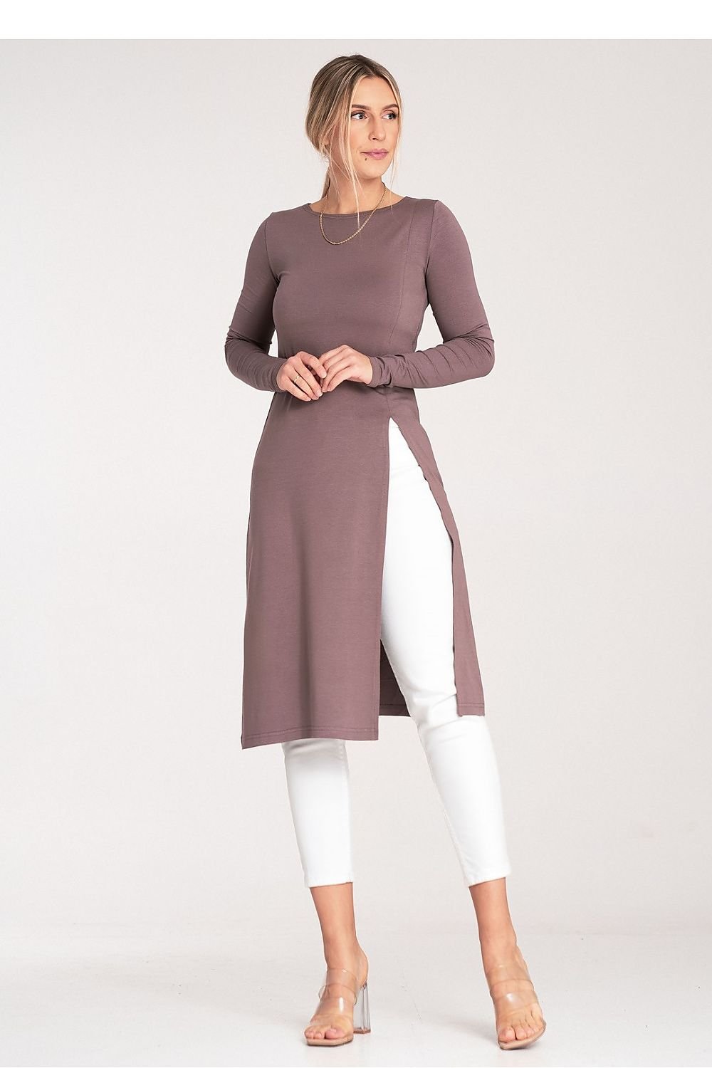 Side Elegance Tunika - Figl til dame fra MS StyleHaven, laget av Elastan; polyester, farge Brun, størrelse M, med long ermer, perfekt til casual; dress