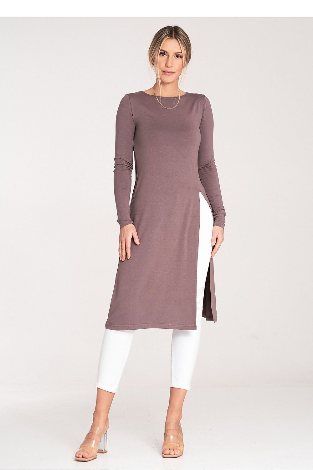 Side Elegance Tunika - Figl til dame fra MS StyleHaven, laget av Elastan; polyester, farge Brun, størrelse XL, med long ermer, perfekt til casual; dress