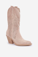 Stilige cowboystøvler for kvinner til dame fra MS StyleHaven, laget av Viskose; polyester; Polyamid, farge beige, størrelse 37, med long ermer, perfekt til casual; dress