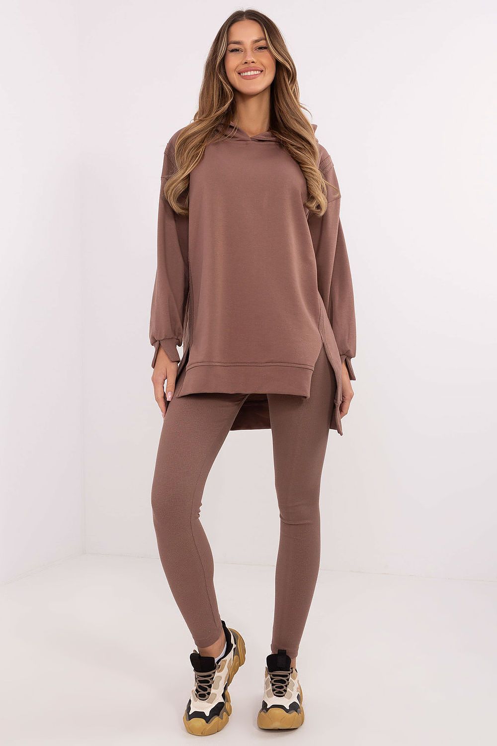 Sett med Lang Sweatshirt og Leggings - FP til dame fra MS StyleHaven, størrelse one-size-fits-all, med long, kjolelengde midi, kjolestil sweater