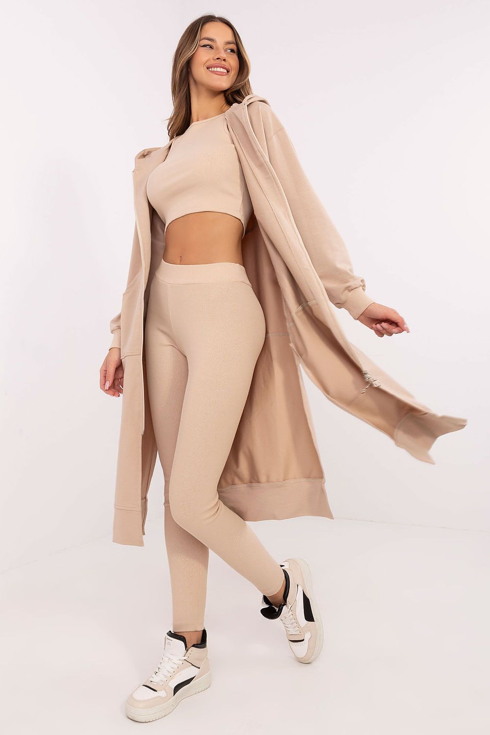 Tredelt Sett med Hettejakke, Topp og Leggings - FP til dame fra MS StyleHaven, størrelse one-size-fits-all, med long, kjolelengde midi, kjolestil sweater